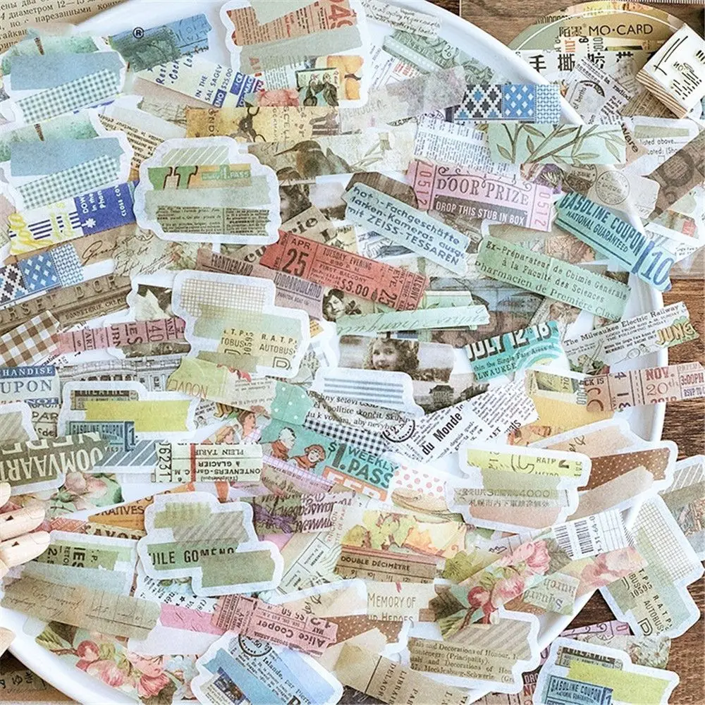 

60pcs/pack Creative Retro Flower/nostalgic Vintage Bill/Old Newspapers/tickets Decorative Sticker DIY Diary Scrapbooking Sticker