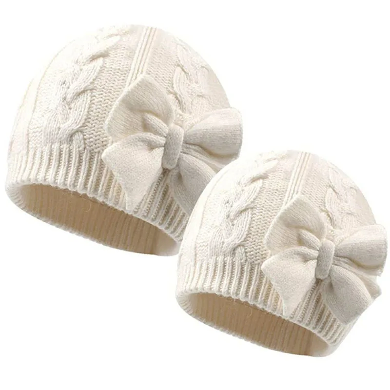 2021 Brand New Newborn Baby Hat Kids Girls Boys Winter Warm Knit Hat Solid Warm Cute Lovely Bowknot Cap Gifts