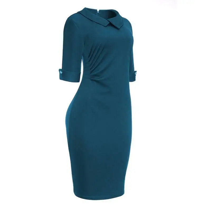 Vintage Women High Waist Bodycon Lace Sexy Slim Pencil Dress Ladies Solid Half Sleeve OL Formal Office Dress Mujer S-XL