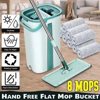 

4/8PCS Fiber Mops Bucket Set Self Cleaning Drying Wringing Mop Bucket Squeeze Flat Mop Free Hand Floor Cleaning Mops Brush Tools