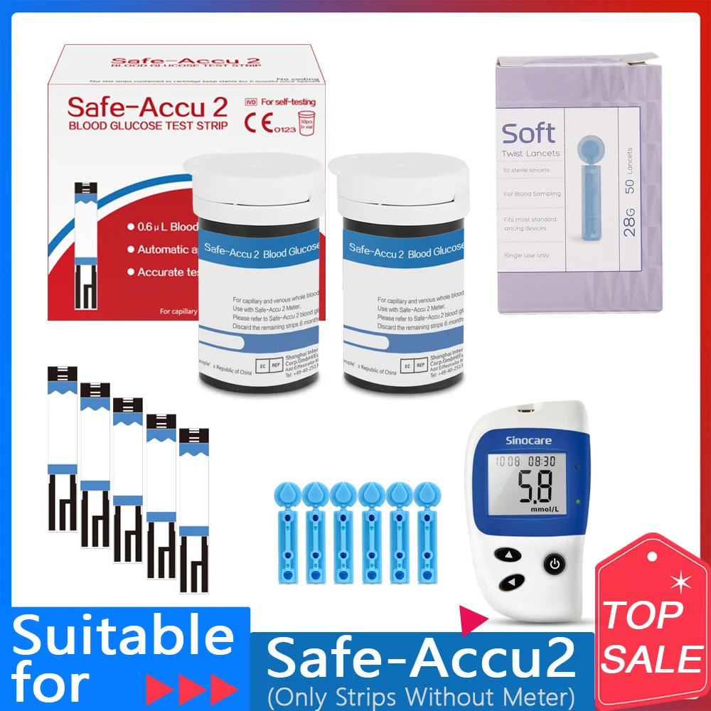 Sinocare Safe Accu2 50/100/200 шт тест полоски для глюкозы в крови с ланцеты иглы определения
