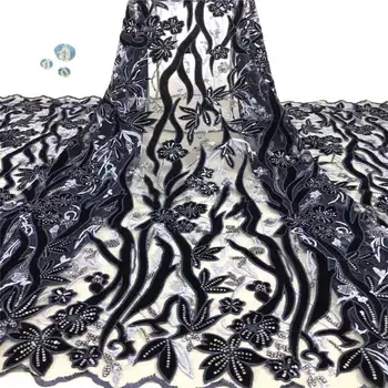 

2019 top sale fashion women's choice.African fine fabric Black orange velvet with stones for lady party dress