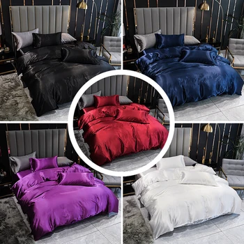 

US/AU/UK 7 Colors Fashion Satin Silk Bedclothes Quilt Covers Set Bedding Set 2/3Pcs Duvet Cover+ Pillowcase Bed Set 10 Size