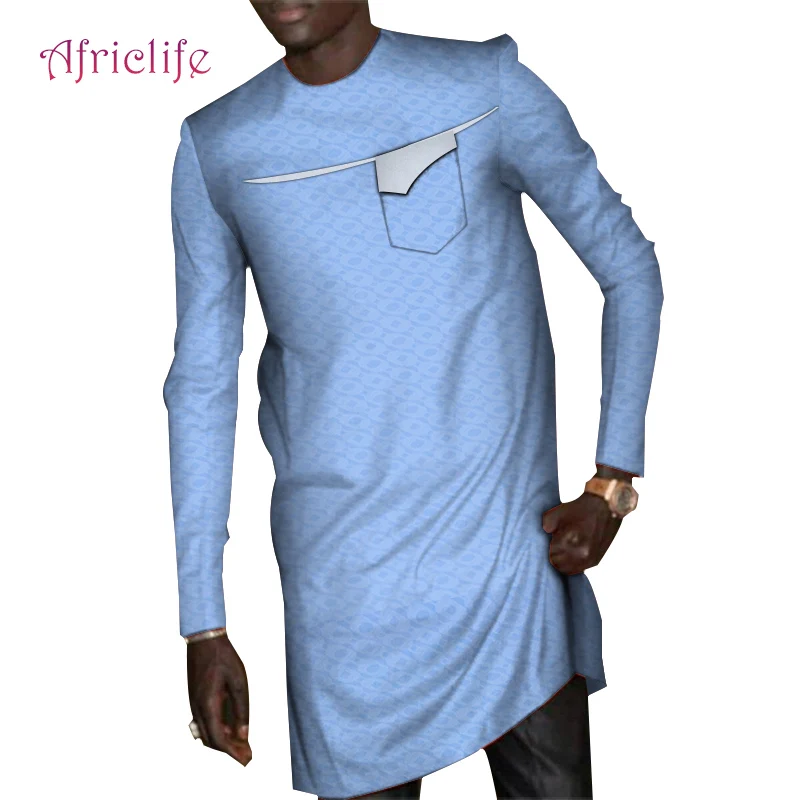 

Patchwork Men's Africa Robe Clothing Men Dashiki Shirts O-neck Fashion Long Sleeve Shirt Custom Made African Clothes WYN686