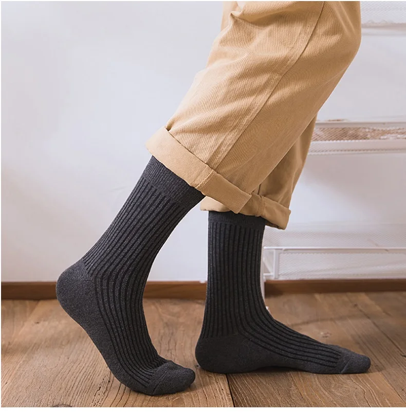 10 шт./лот, хлопковые носки, мужские осенне-зимние носки, одноцветные, плотные, теплые, белые, черные, серые, повседневные носки для студентов, дикие полосы