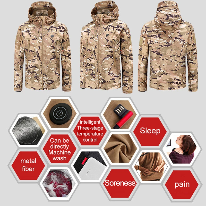 mens jackets sale Winter New Electric Heating USB Smart Men Women Thick Heated Jackets Camouflage Hooded Heat Hunting Ski Suit mens jackets sale