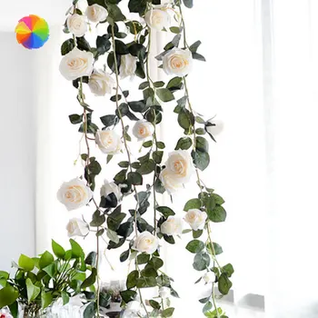 

Artificial Ivy Vine Hanging Plant Leaves Garland Silk Red Rose Flower For Wedding Party Garden Wall Valentine Decoration