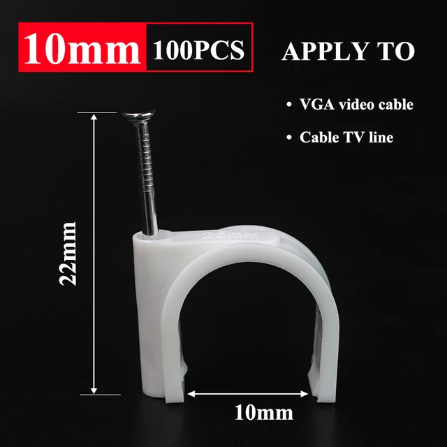 100PCS Round Cable Wire Clips 4mm 6mm 8mm 10mm Cable Management RG6 CAT6 RJ45 Electrical Wire Cord Tie Holder Circle Cable Clips Round 10mm 100PCS