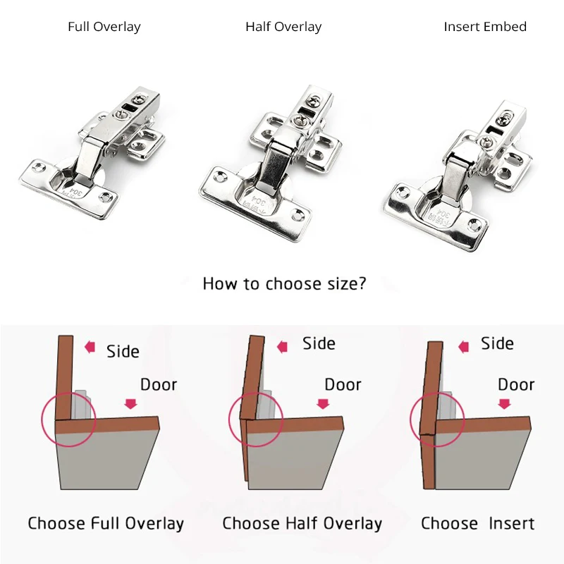 Stainless Steel Door Hinges 4PCS NAIERDI C Serie Hinge Stainless Steel Door Hydraulic Hinges Damper Soft Close For Cabinet Kitchen Furniture Hardware