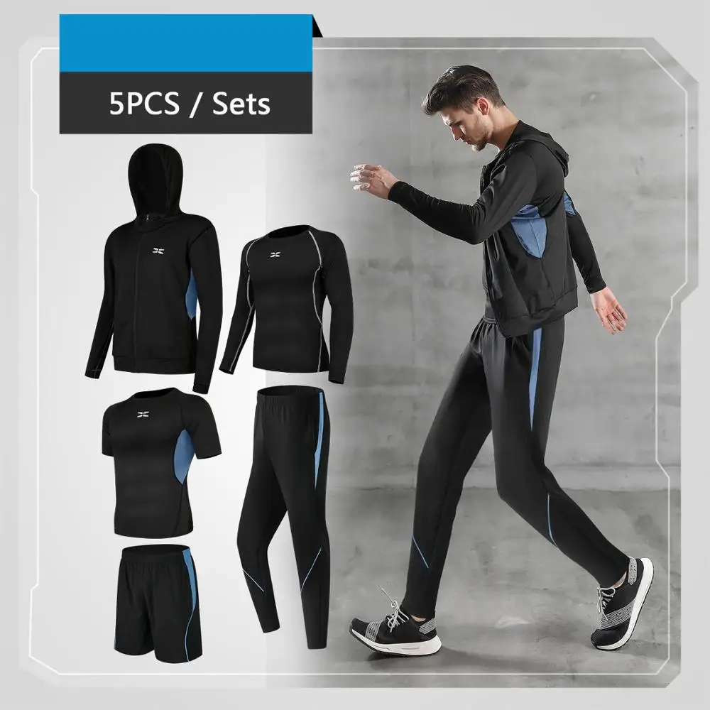 

Mens Tracksuit 5Pcs/Sets Compression Sports Suit Gym Fitness Clothes Running Jogging Sport Wear Training Exercise Workout Tights