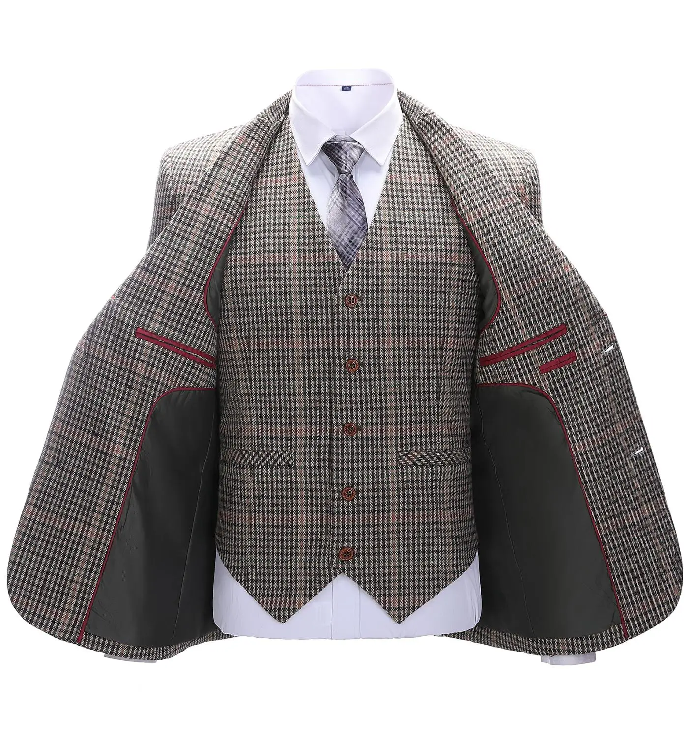 Men's Tweed Wedding Suits 3 Pieces Houndstooth Dogstooth Wool Tuxedos  Formal Notch Lapel Prom Suits Winter Coat for Men