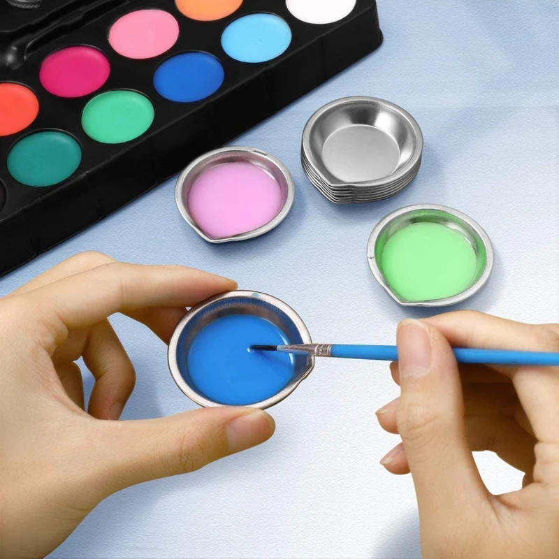 Paint tray Color palette Watercolor palette 12Pcs Stainless Steel Small Round for Artist Watercolours Paint Mixing