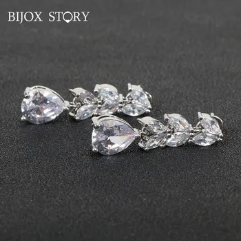 

BIJOX STORY luxury earring for lady 925 sterling silver jewelry with water drop shape zircon gemstone wedding engagement earring