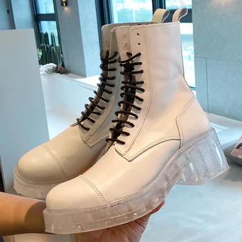 

2020 new women's zipper white transparent thick bottom Martin boots women summer thin breathable short boots