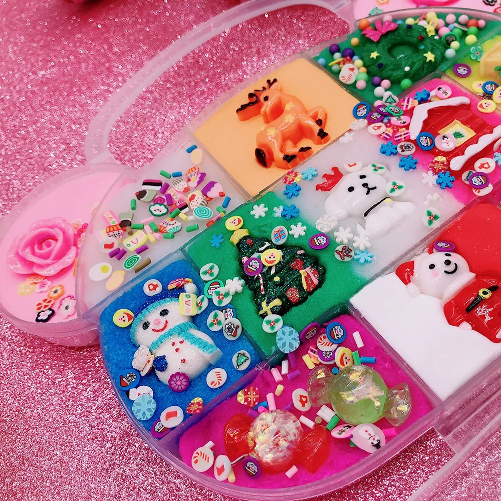 Portable Christmas Pallet Slime Snowman Charms Santa Claus Candy Slice Plasticine Toy Squishy Antistress For Kids Christmas Gift