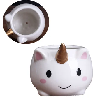 

1pc Bonsai Planter Ceramics Lovely Cute Uicorn Succulent Green Plant Flower Pot Container Basin for Living Room Window Sill
