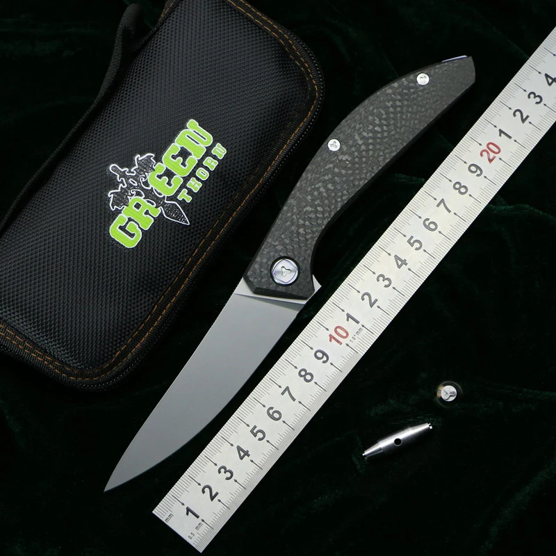 Складной титановый нож SIGMA m390 с ручкой CF GREEN THORN карманный кухонный для кемпинга