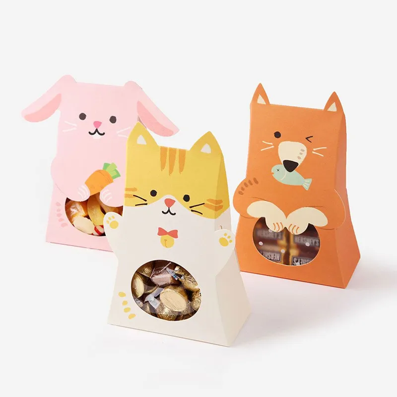

12pcs Animals Paper Candy Box With Window Kids Birthday Party Supplies Cat Rabbit Baby Shower Gift Boxes Chocolate Packaging