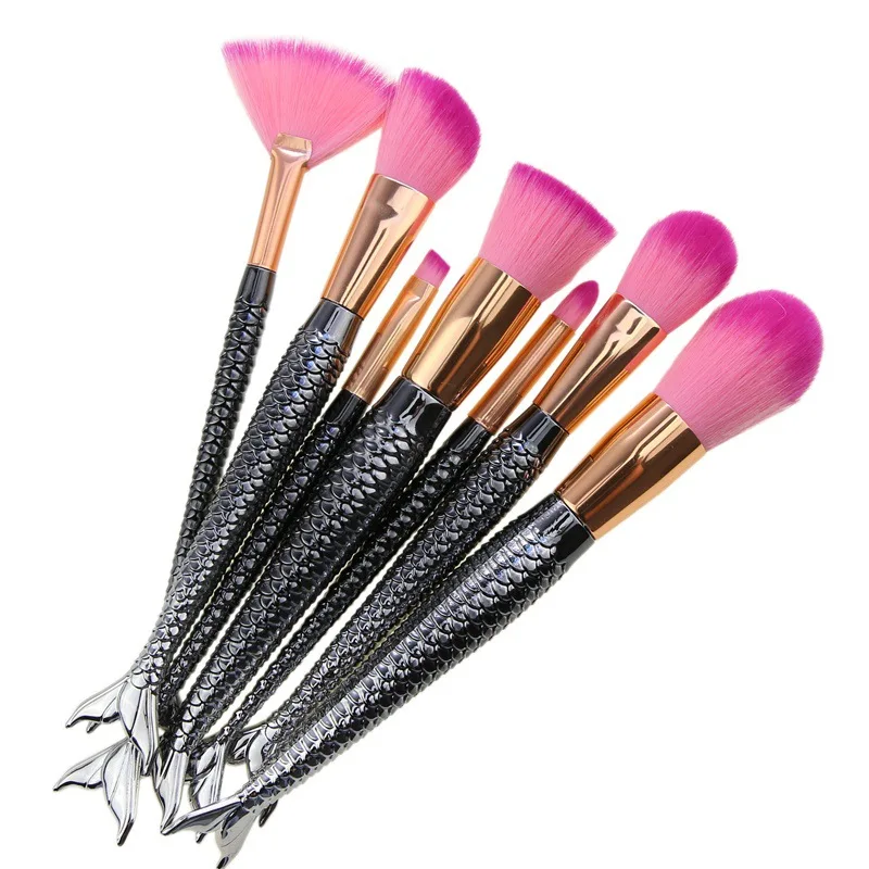7 Кисть для макияжа Русалка Черный рыбий хвост набор для макияжа Тени для век кисть инструмент для красоты