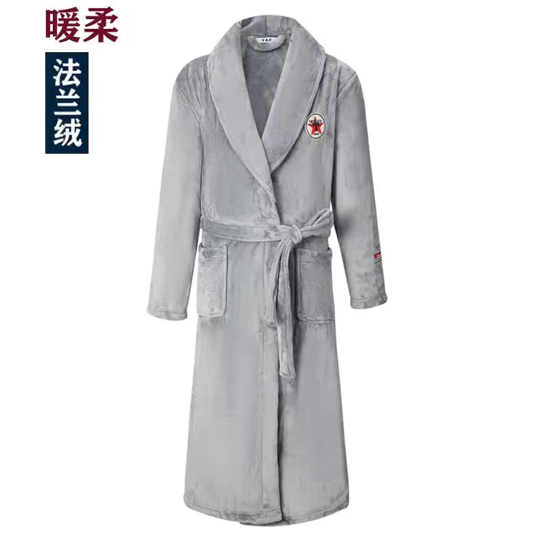 Men Casual Kimono Bathrobe Autumn Winter Flannel Long Robe Thick Warm Sleepwear Plus Size 4XL Nightgown Male Loose Home Wear silk pj set Men's Sleep & Lounge