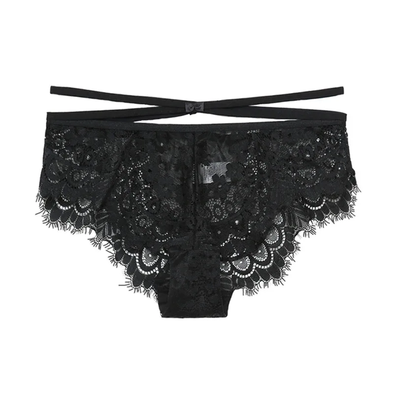 Black TERMEZY, сексуальные женские трусики, кружевные, средняя талия, одноцветные, сексуальные трусы, женское нижнее белье, женское, с перекрестными ремешками, кружевное белье, стринги - Цвет: Black