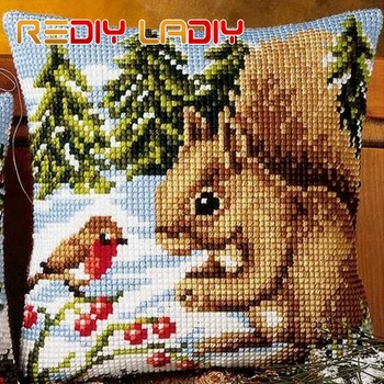 

REDIY Cross Stitch Cushion Cover COW AND GOAT Decorative Pillow Case Yarn Cross-Stitch Kits Cushions Home Decor Needlework Craft