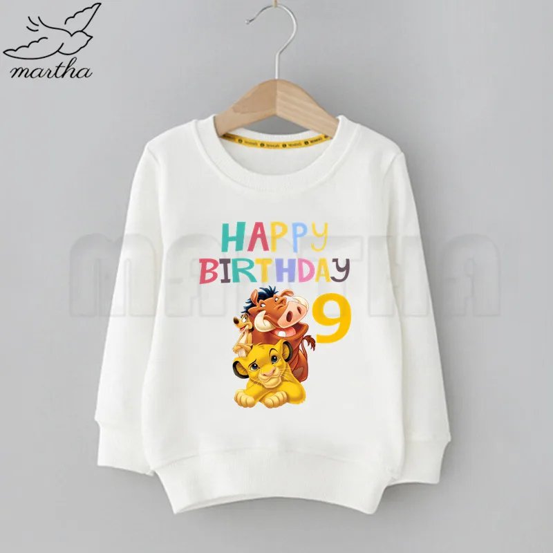 Kids Funny Happy Birthday Lion King Simba Number Print Sweatshirt Solid Color Hoodies Fashion Boys Girls Long Sleeve Sweatshirt