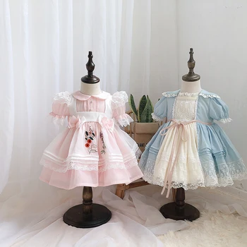 

2020summer New Spanish Girl Sweet Pink Princess Dress Vintage Embroidered Western Dress Children's Day Show Party Dress