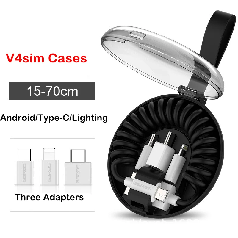 All-in-one portable spring data cable with Type-c Android Lighting Adapter Storage Box