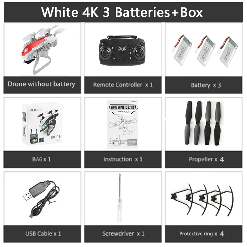 KEELEAD KY909 Дрон 4K wifi Двойная камера дроны RC Квадрокоптер Профессиональный бесщеточный оптический поток 20 мин Время полета складной Дрон - Цвет: 4K White 3B Box