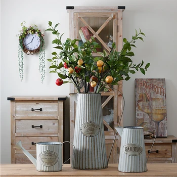 

Iron Vintage Vase with Handle Flower Pot Succulent Plants Bucket Home Garden Shabby Tub Table Dining Retro Desktop Decoration