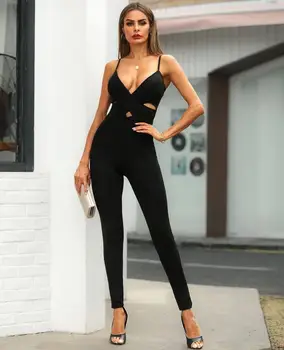 

Top Quality Sling V-Neck Sexy Women Jumpsuit Bandage Rayon Sexy Party Jumpsuit