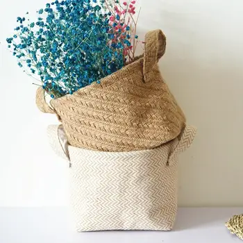 

Household Handmade Woven Storage Baskets Flower Pot Jute Cloth Sundries Holder Underwear Durable Toy Container Storage Basket