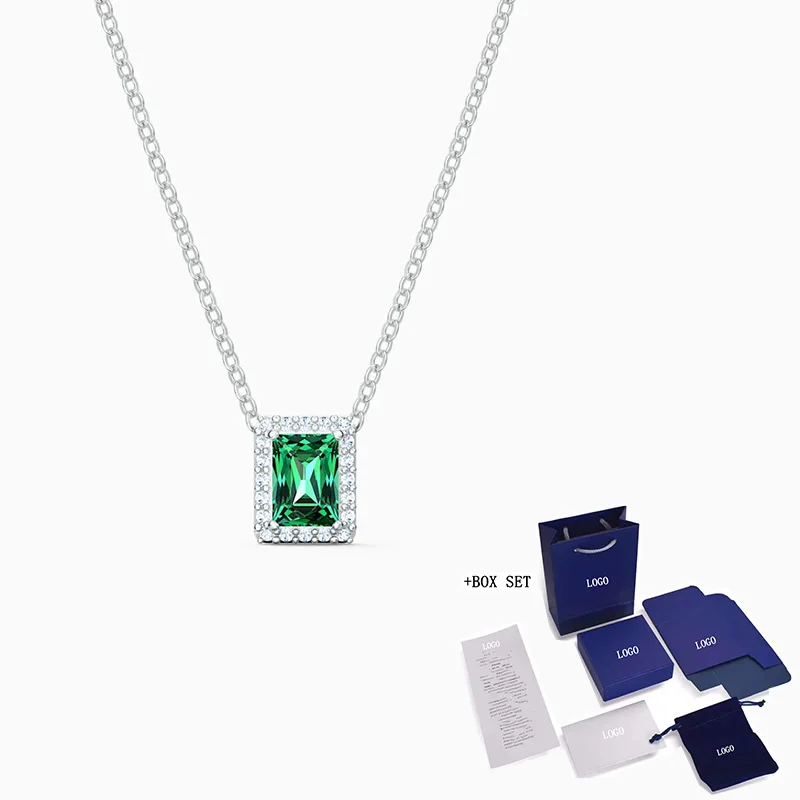 

2020 Fashion SWA New ANGELIC Rectangle Necklace Charming Rectangle Green Decoration Exquisite Crystal Women Elegant Romantic Jew