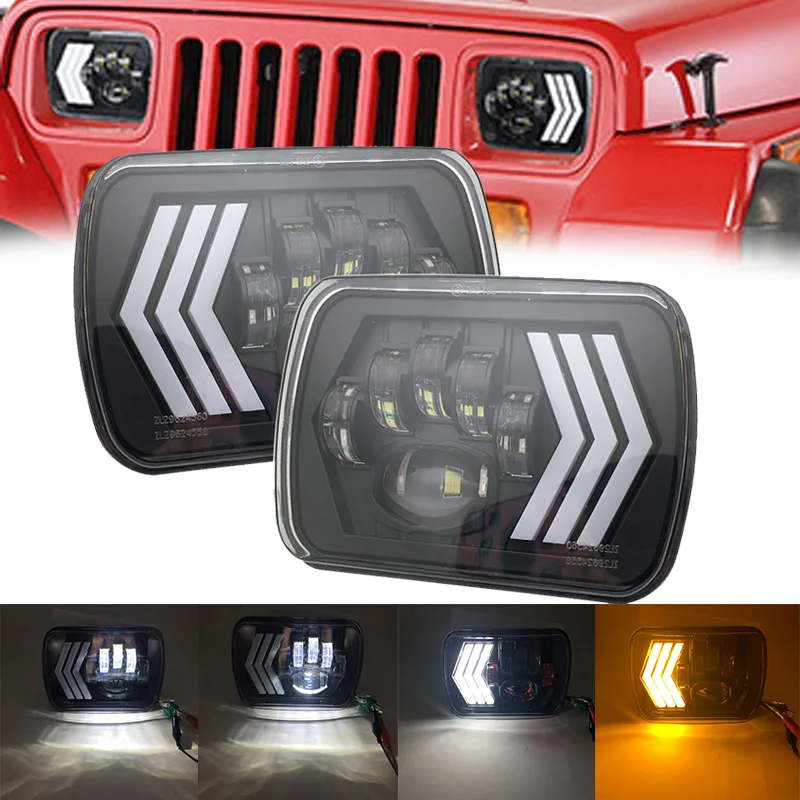 

2 pcs Square 7x6 5X7 inch LED Headlights with High Low Beam H6054 6054 Led Headlight For J eep W rangler YJ Cherokee G MC.