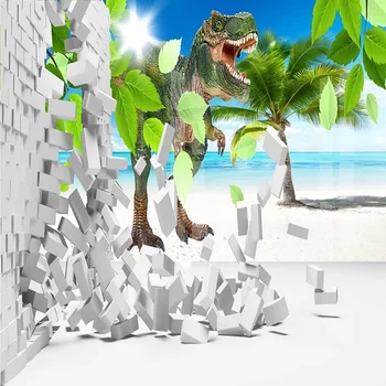 

Custom large mural 3D wallpaper Nordic cartoon creative brick wall dinosaur bedroom mural TV back wall decor deep 5D embossed
