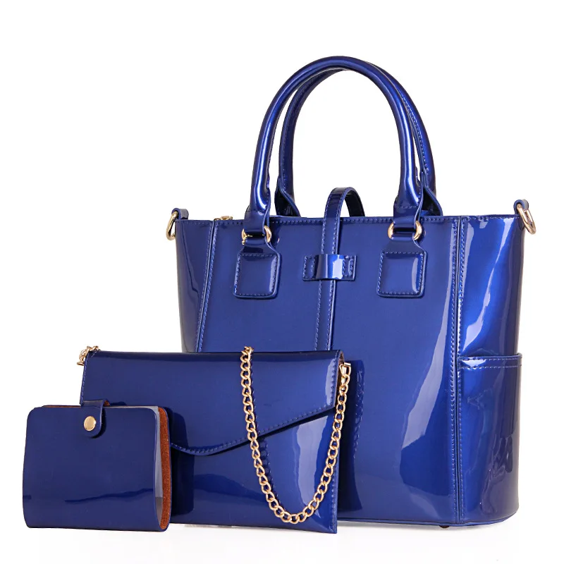 Высококачественная женская кожаная патентованная Женская сумочка из композитной кожи, женские сумки-тоут, женские сумки-мессенджеры, женские сумки через плечо - Цвет: Синий
