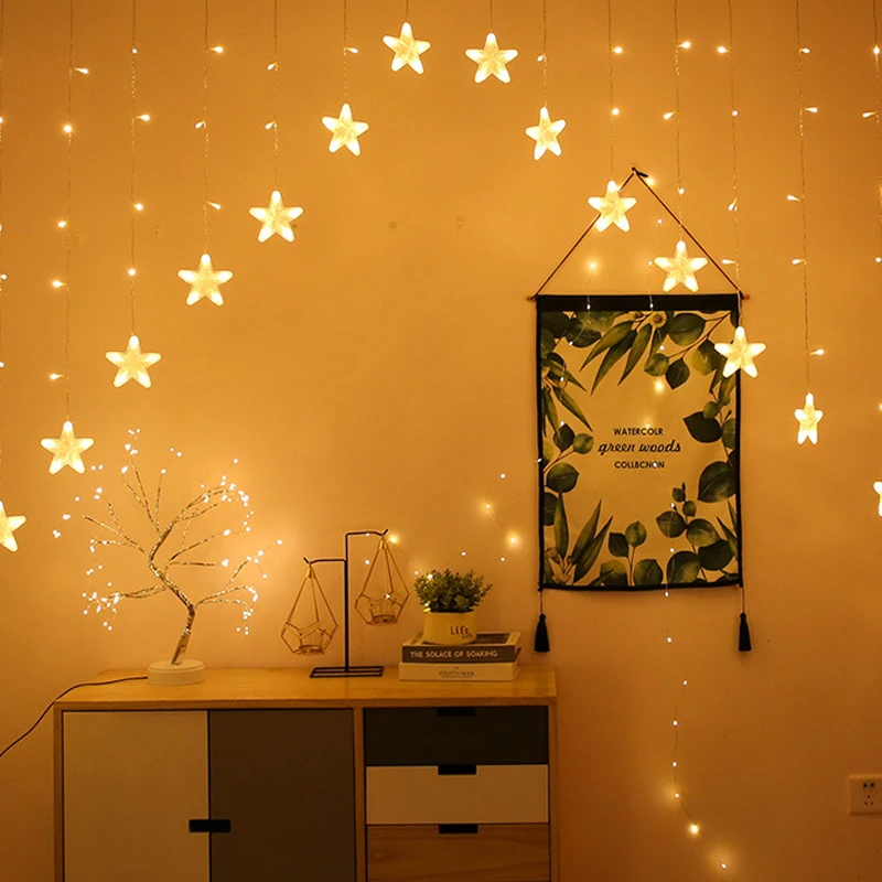 

220V EU Plug Star Fairy String Lights Twinkle Star Curtain Lights Waterproof LED Christmas Garlands Wedding Party Holiday Decor