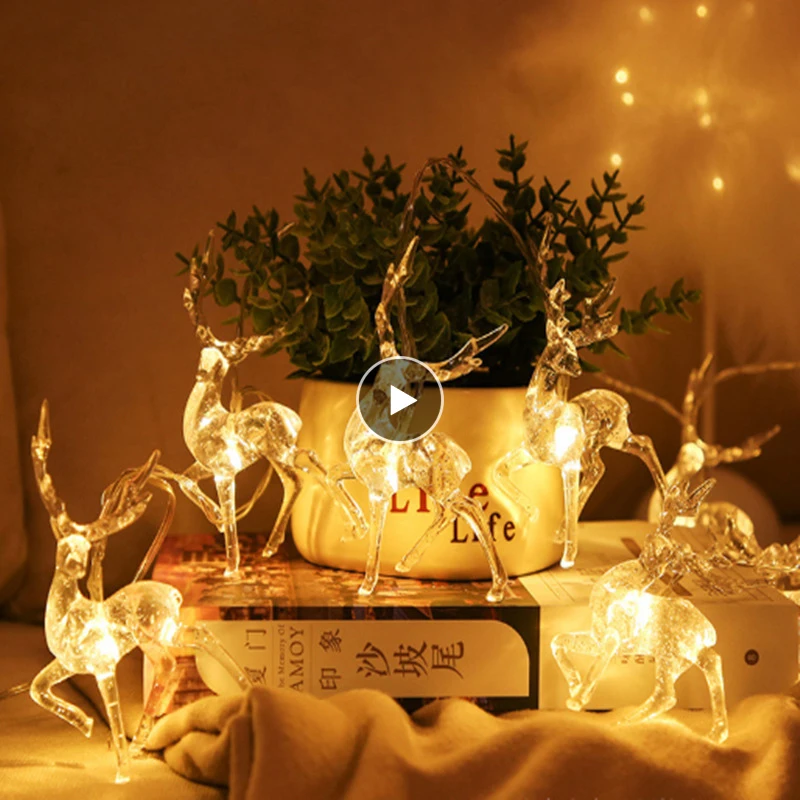 2022 Christmas Light Reindeer Christmas Tree Snowflake Light String  Home Decor 6m/40LEDs Garden Decoration Outdoor Room Decor
