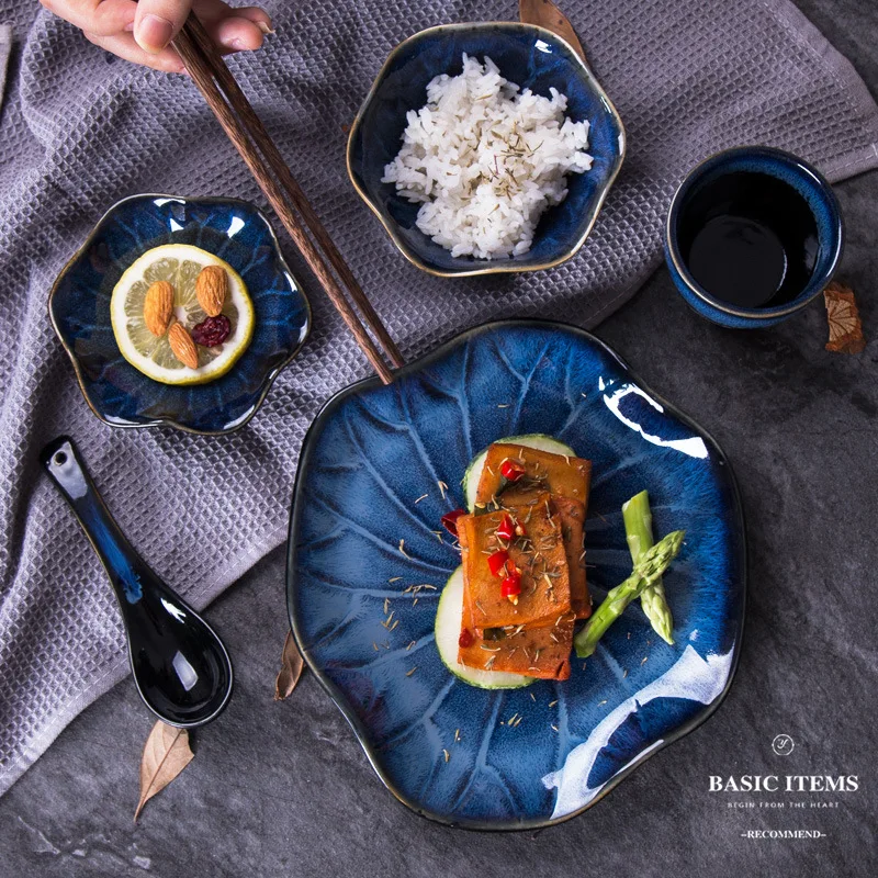 Японская керамика печи трансформированные лотоса посуда полный набор чаша тарелка чашки ресторан отель столовые приборы для дома коммерческих