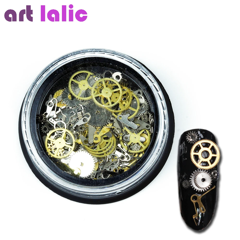 

1 Box Metal Gear Slices Stud Charms 3D DIY Mixed Punk Steampunk Glue On For Nail Art Decoration