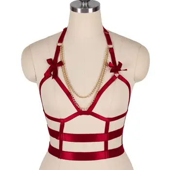 

Body Cage Harness Bra Top Red Chest Chain Metal Punk Elastic Sexy Lingerie Belt Adjust Hollow Out Women Bandage Fashion Festival