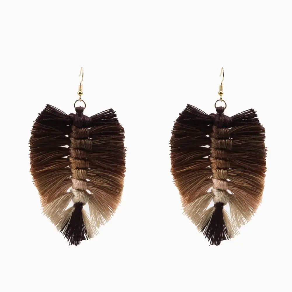 Boho Tassel Earrings For Women - Long Gold Leaf Dangle Earrings, Handmade Bohemian Statement Jewelry Gift