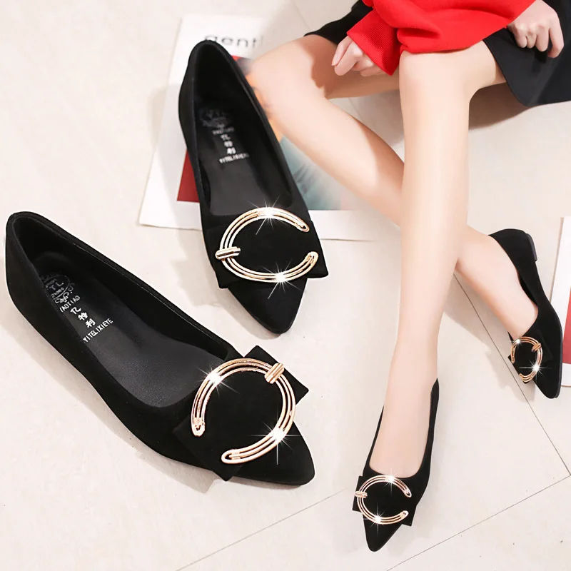 

2019 Comfortable Driving WOMEN'S Shoes Soft Bottom Spring And Autumn New Style Shoes Low Top Pointed-Toe Flat Top Shoes Flat Hee