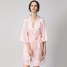 Ночной халат-Пижама, платье, комплект из двух предметов, женский Глубокий v-образный вырез, шелк, тонкая шнуровка, слинг, европейский стиль, короткий параграф, плюс размер