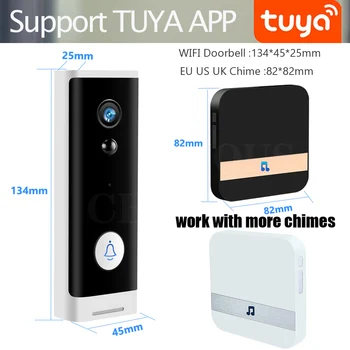 

wifi video doorbell wireless Door bell at calling Phone video intercom rechargable battery with TF card record chime Tuya APP