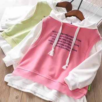 

2020 new girls patchwork t-shirt spring full sleeve fashion girls hooded sweatshirt 2-7t HJ483