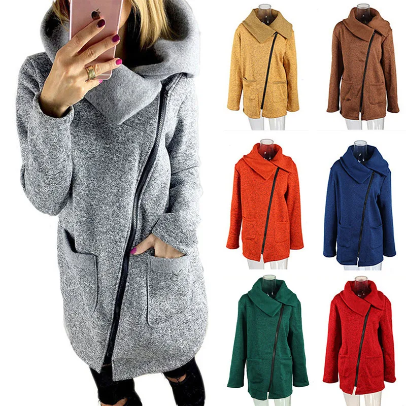 

Fashion New Pocket Jacket Woman Autumn Winter Plus Size Overcoat Lapel Zipper Loose Outerwear For Female Casual Womn Jacket