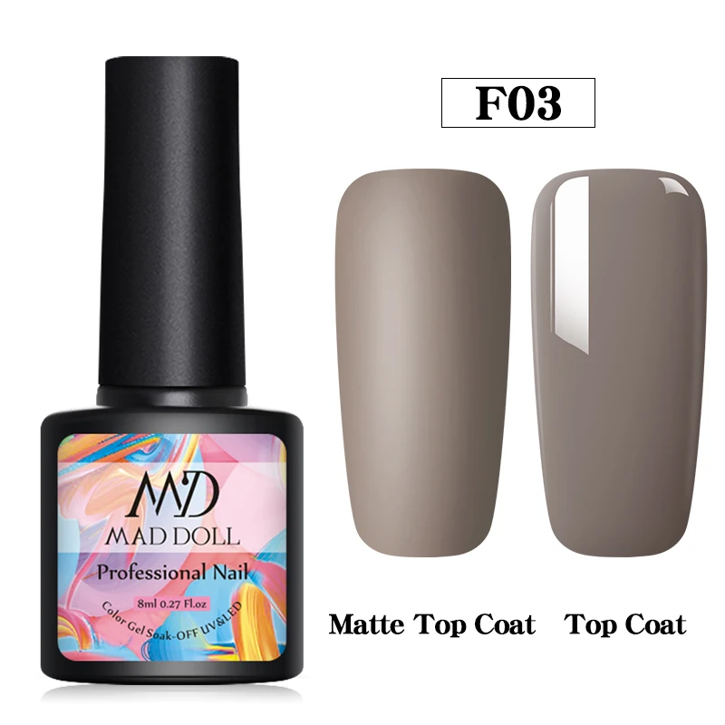 MAD DOLL 8ml Matte UV Gel Nail Polish Semi Permanent Soak Off Nail Art Gel Varnish Lacquer Matte Top Coat Needed - Цвет: F03