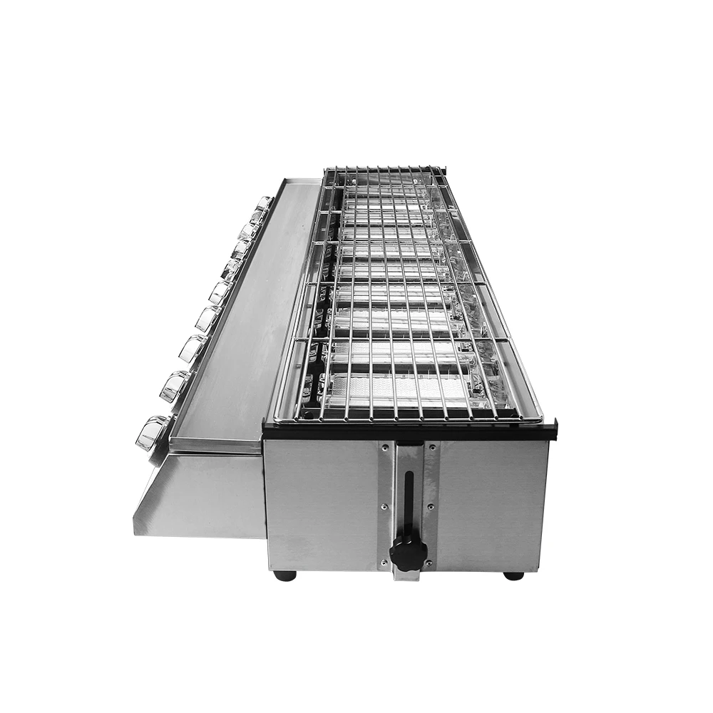 10 Burners BBQ Grill LPG Gas Grill Glass/Steel Shield Stainless Steel Barbecue Grill for Outdoor Comercial Household  Adjustable